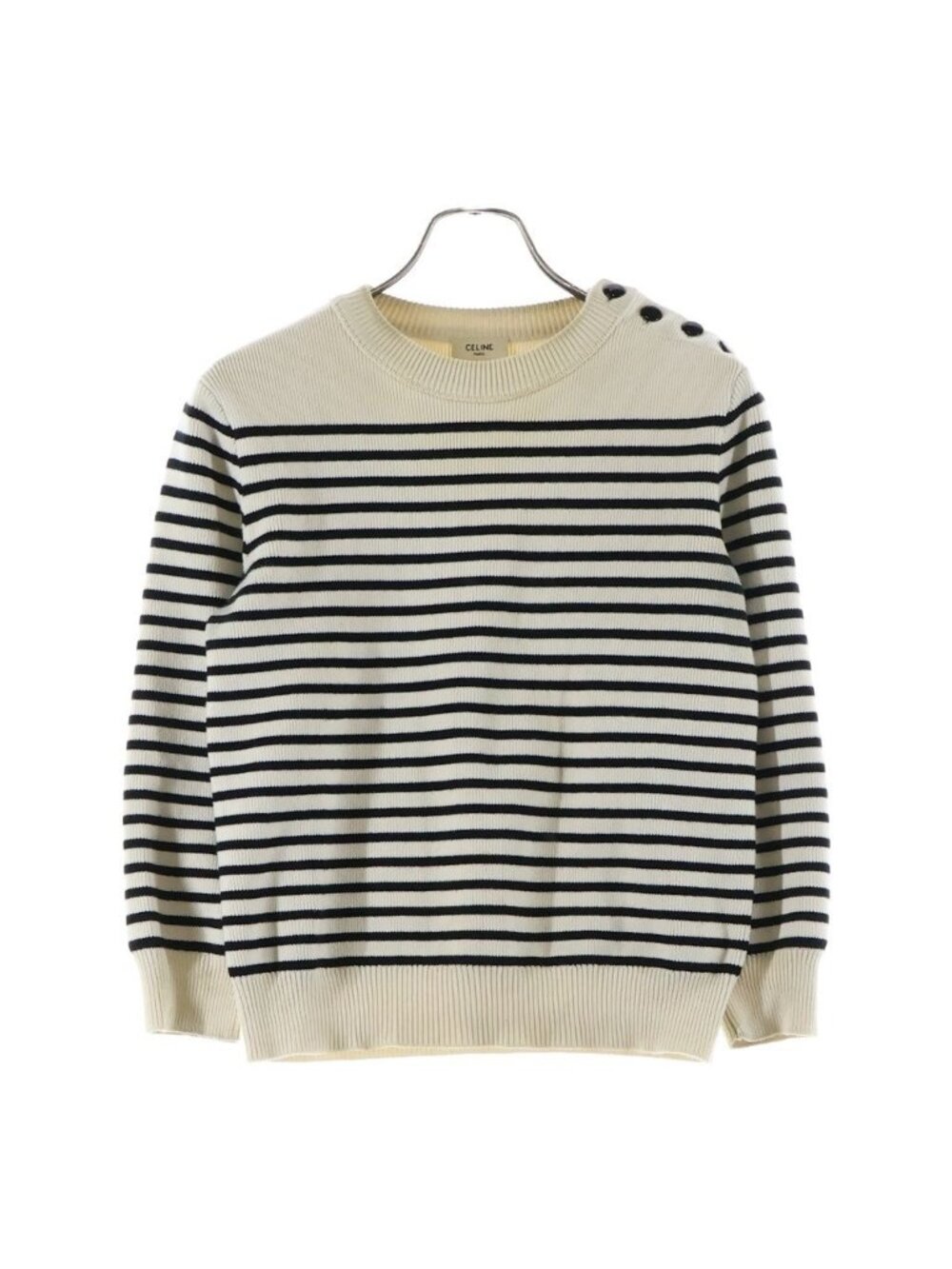 Celine Shoulder Button Border Marine Knit Ivory Sweater